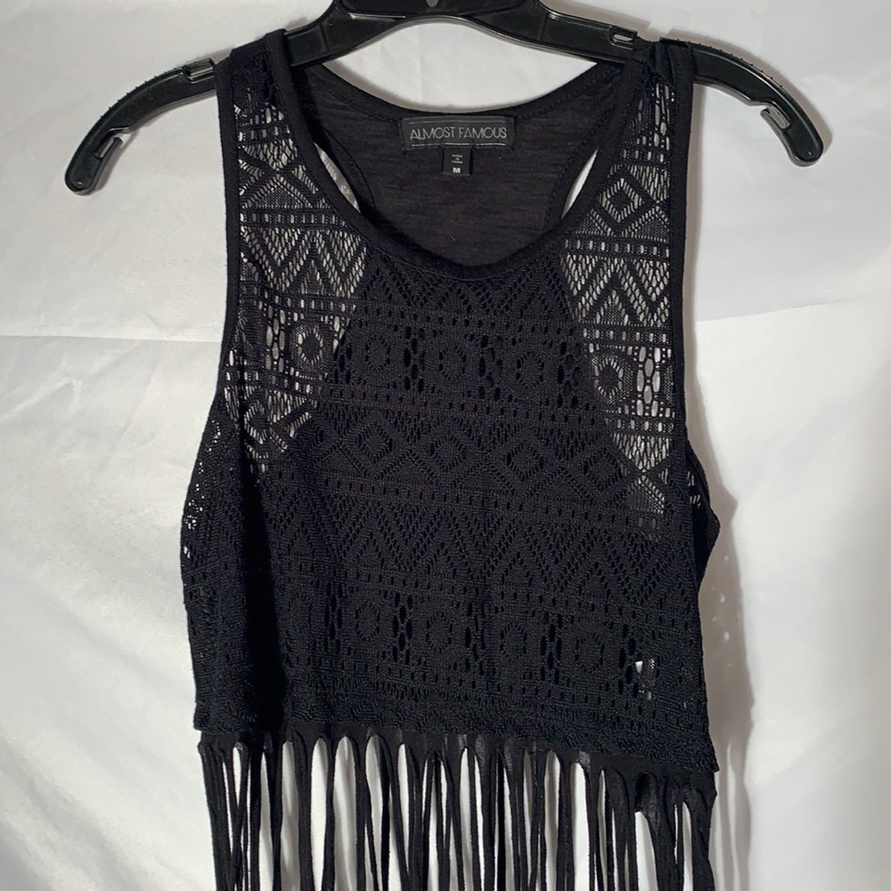 Almost Famous Black See Through Festival Tank SZ M